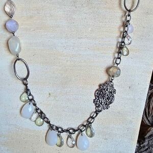 Gray Multi-Strand Beaded Chain Necklace | Faceted Glass & Acrylic Beads